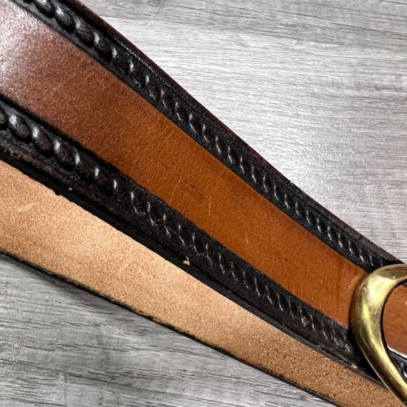 Vintage 80s Leather Brown Black Belt Baron Solid Bass Buckle main image 10